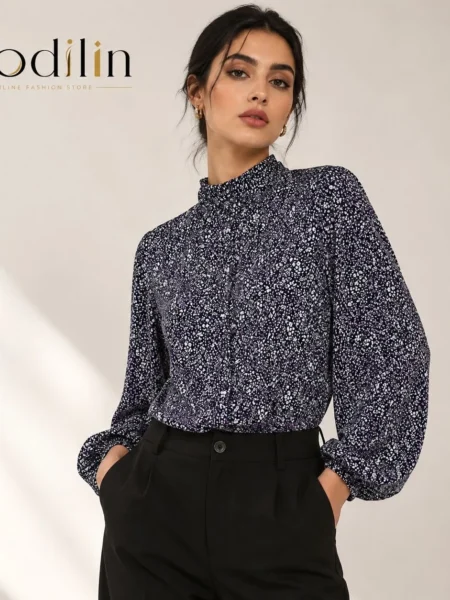 ✨ شومیز زنانه گل‌ریز تیره