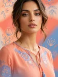شومیز زنانه نخی گلدوزی‌دار آستین بلند