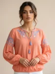 شومیز زنانه نخی گلدوزی‌دار آستین بلند