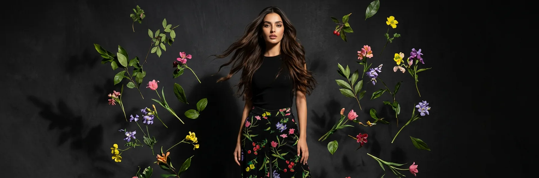 شلوار زنانه بگ مشکی گلدار