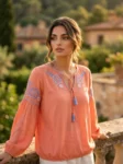شومیز زنانه نخی گلدوزی‌دار آستین بلند
