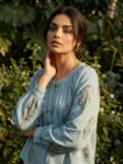 شومیز زنانه نخی آستین رگلان با تن‌خور راحت مناسب سایز 40 و 42